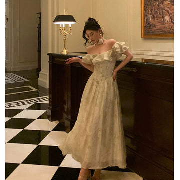 A Line Off The Shoulder Short Sleeves Floral Prom Dresses Birthday Outfits Evening Gown SD952